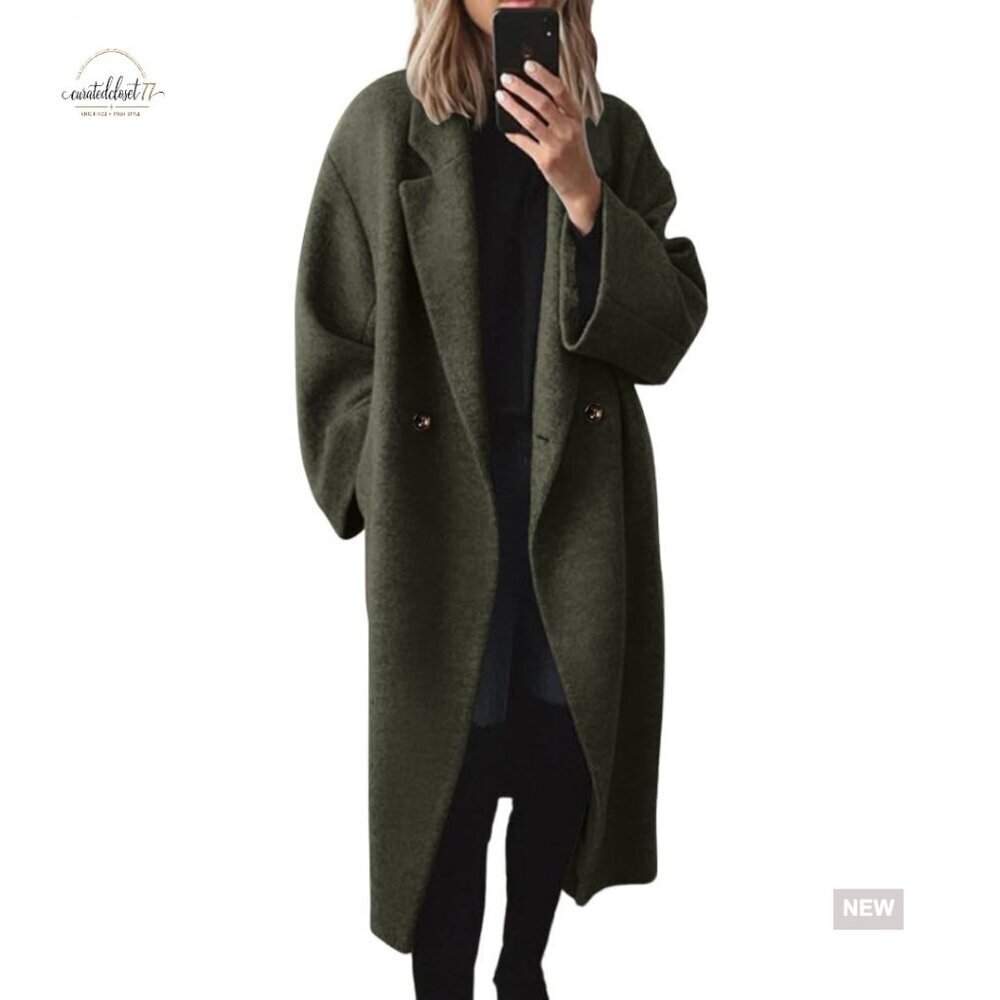 Women's Winter Wool Trench Coat Double Breasted Notch Lapel Long Sleeve